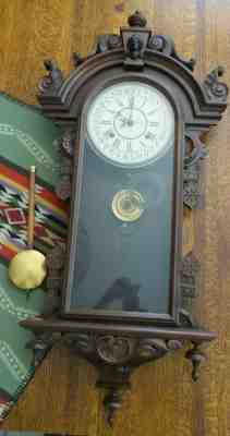 Antique William L. Gilbert Time & Calendar Wall Clock Circa Late 1800's