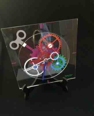 Vintage Jeco Action Clock Clear Acrylic Japan Battery 8"x8" Table or Wall Modern
