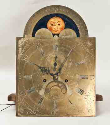 English 8 day grandfather clock brass moon dial movement @ 1775 Original Good
