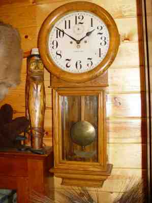 19th c New Haven Oak Round Faced Saturn Regulator Wall Clock