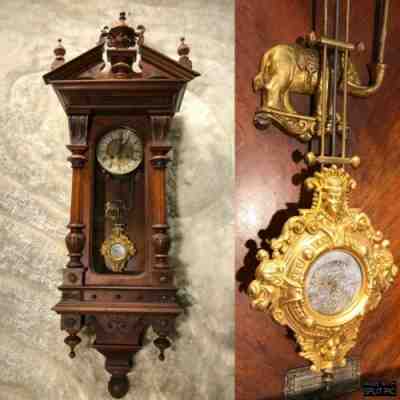 RARE VINTAGE ANTIQUE FABRIK MARKE GERMANEY STRIKING CLOCK W PENDULUM