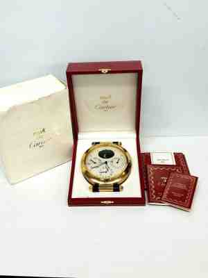 Pasha De Cartier Chronograph Table Clock Moon Phase Dual Time Zone Swiss Made