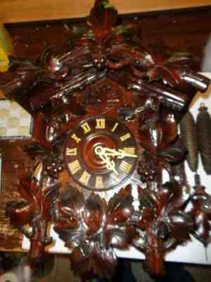 Large Antique Cuckoo & Quail Clock-GK (Gebrunder Kuner) Ca 1910 To Restore-#T466