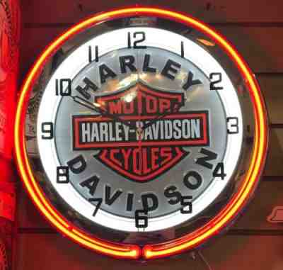Harley Davidson Double Neon Red/white Wall Clock Car Truck Automotive Sign