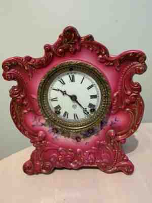 ANTIQUE 1901 ANSONIA "WINNER" 8-DAY PORCELAIN MANTEL CLOCK