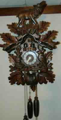 Huge German Black Forest Carved 8 Day Musical 2 Tone Cukoo Clock with Dancers