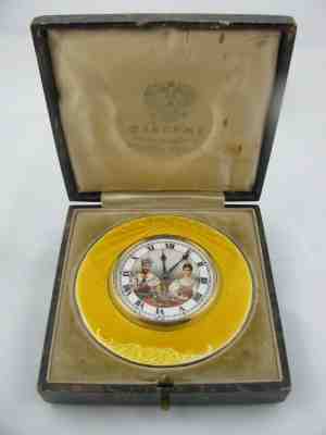 Antique Imperial Russian Faberge Silver Guilloche Enamel Desk Clock