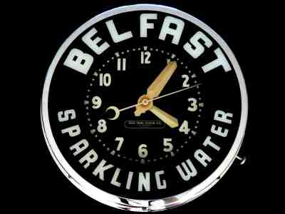Belfast Sparkling Water Vintage NEON GLO-DIAL Wall Clock Made in Los Angeles, CA