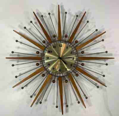 Westclox Nocord MCM Mid Century Modern Starburst Atomic Wall Clock Battery