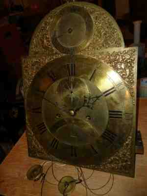 Antique-Brass Dial Grandfather Clock Movement Ca 1770 "John Nevil-Norwich" #T593