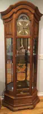 Rare Discontinued Howard Miller Grandfather Clock With 6-Shelf Curio Cabinet