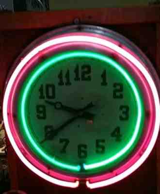   VINTAGE Double NEON CLOCK  22 inch SIGN   GREAT DISPLAY!