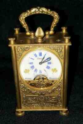 RARE ANTIQUE ORNATE MINI CARRIAGE CLOCK HEBDOMAS CIRCLE WATCH CORP 8 DAY SWISS  