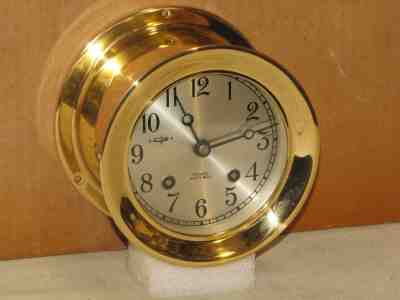 CHELSEA  VINTAGE SHIPS BELL CLOCK~4 1/2" DIAL 1956 HINGED RESTORED