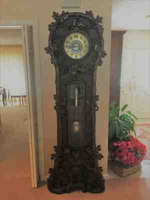BLACK FOREST ANTIQUE CARVED GRANDFATHER CLOCK 