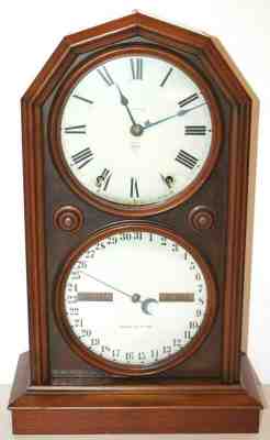 ANTIQUE SETH THOMAS 1892 DOUBLE DIAL "PARLOR CALENDER NO. 5" WALNUT SHELF CLOCK