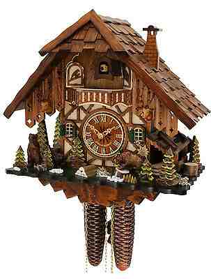cuckoo clock hettich black forest 8 day original german  chalet bear family wood