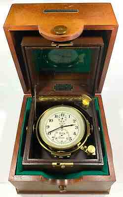 Rare 1943 ELGIN model 600 Marine Ship Chronometer w. both Boxes - Running Strong