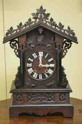 ANTIQUE GERMAN BLACK FOREST TRAIN STYLE PHS SHELF/MANTEL CUCKOO CLOCK RARE!