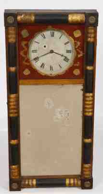 1830 New Hampshire 8 day Wheelbarrow Weight Driven Mirror Timepiece Wall Clock