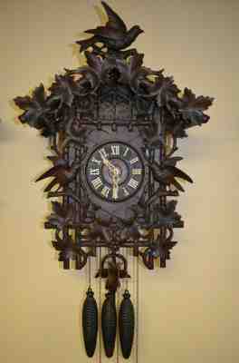 ANTIQUE GERMAN RARE G.H.S. QUAIL 3 BIRD CUCKOO CLOCK LATE 1800'S