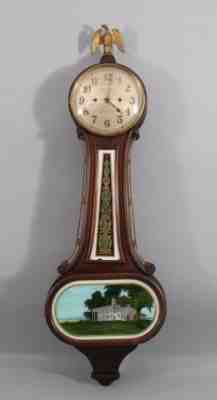 Large 42in Antique New Haven, Wilson, Banjo Wall Clock, Mount Vernon