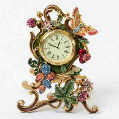 Jay Strongwater Butterfly on Fruit Vine Desktop Clock Swarovski Crystals 6.5"