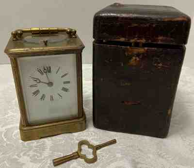 Antique Russian Carriage Clock Paul Buhre  1/4Hr Repeater Leather Case Orig Key