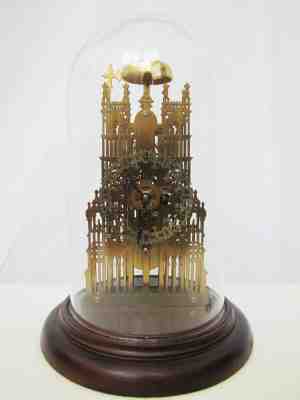 Vintage Germany Cathedral Skeleton Clock w/ Glass Dome & Striking Bell