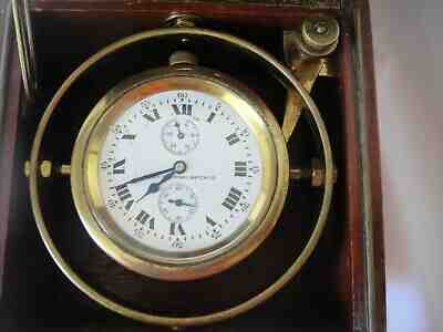 Antique Elgin Marine Chronometer Father Time Clock Gimbal Mahogany Case+Key Runs