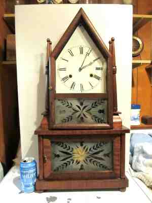 Antique JC Brown Wagon Spring Movement/Double Decker Steeple Clock, Running