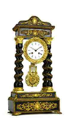 Antique 1850 French Empire Full Ormolu Bronze Deco Portico Pillar Mantel Clock