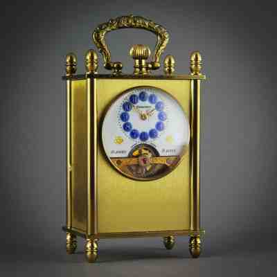 ? C.1920 Guilloche & Gold Dial Antique 8 Day 15J Hebdomas Miniature Desk Clock