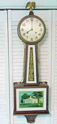 Antique Large New Haven Banjo Wall Clock Mt Vernon 42" Key 8 Day 1/2 Hour Strike