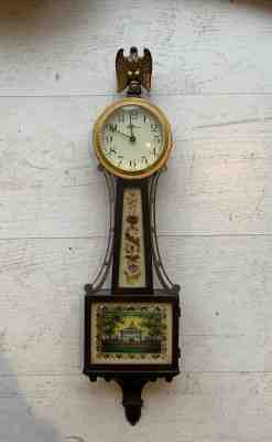 Antique Mini Banjo Waltham Clock Boston State House 21"