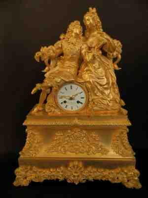 Antique French Figural Gilt Bronze mantel Clock mid. 19th C
