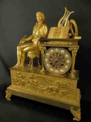 French Figural Empire Ormolu Bronze Mantel Clock with a Writer 1820