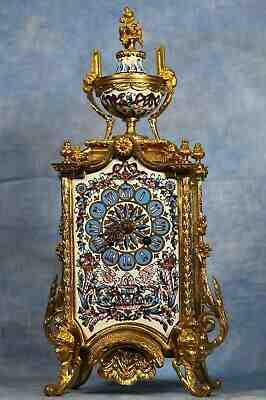 Very Ornate French Cloisonne Gilded Mantel Clock 19th Century Superb Condition