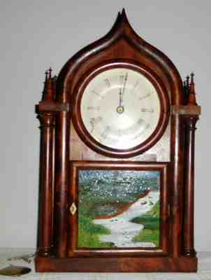 RARE BREWSTER AND INGRAHAMS (1840'S) ONION TOP SHELF MANTLE STEEPLE CLOCK - 