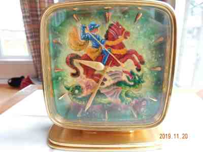VERY RARE IMHOF BOUDOIR CLOCK, GILT BRASS/BRUSH STEEL CASE, POLYCHROME ENAMELED!