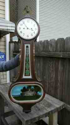 new haven clock co. 30 day running walnut banjo clock great  original condition