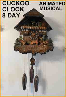 LARGE MULTI-ANIMATED  SWISS MADE CUCKOO CLOCK 8DAY iT S LIKE A CIRCUS!