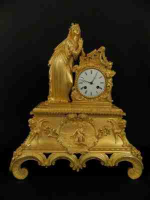 Antique French Louis Philippe Gilt Bronze figural Clock with Nobel lady c1840