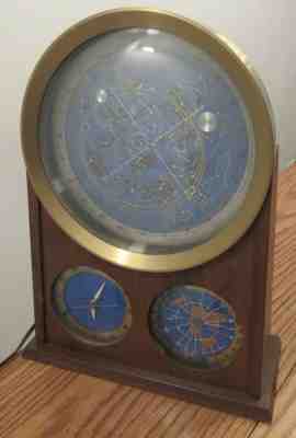 Edmund Scientific Space/Sky constellation clock 1202 Spilhaus wood/brass 16"