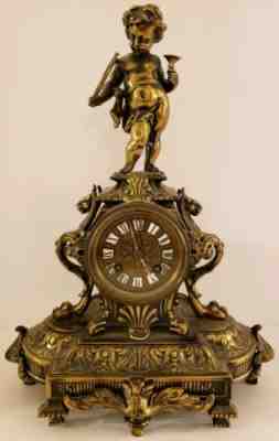 ANTIQUE WORKING 1867 JAPY FRERES FRENCH VICTORIAN BRASS FIGURAL STATUE CLOCK 