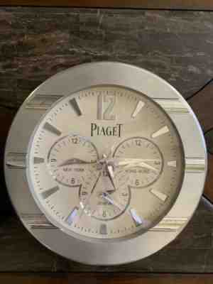 Rare Piaget Polo Quad-Timezone Quartz Wall Clock,Steel, Box,Never Sold To Public