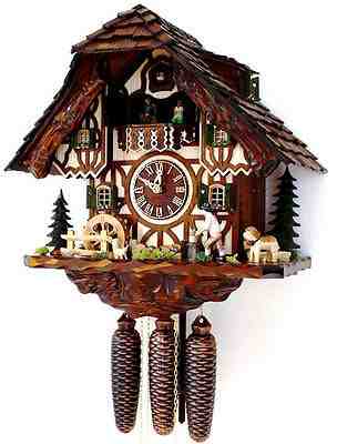 cuckoo clock original black forest 8 day  german  music wood chopper new Hettich