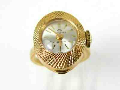 Vintage 18k Gold Bucherer 17 Jewel Mechanical Wind Ladies Watch Ring 7.6g