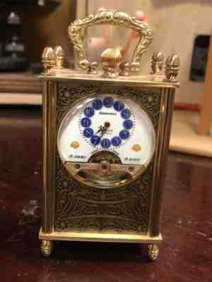 Vintage Hebdomas Arnex 15 Jewel Swiss Clock Shelf Mantel Engraved Birds Works
