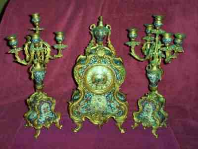 Antique French Clock And Candelabra S Marti et Cie Medaille D’Bronze 1800's
